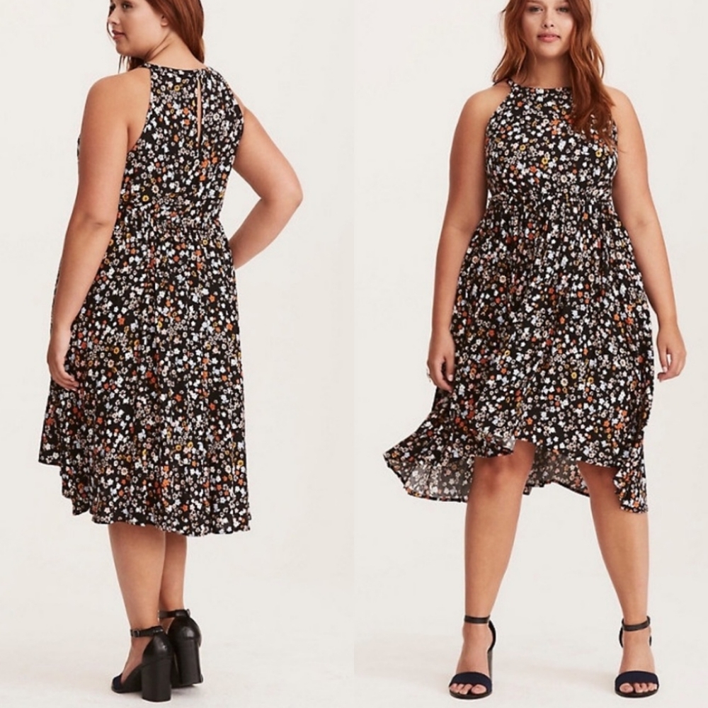 Torrid hi-low high neck black/floral chall…